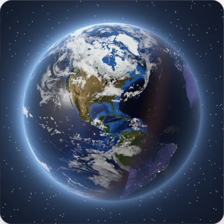 Earth from space, centred on North America, with Waco, Texas marked.